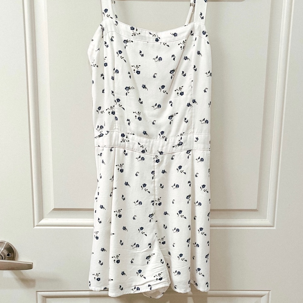 Hollister White Blue Floral Romper